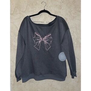 no comment Gray Sweater with Bow Design